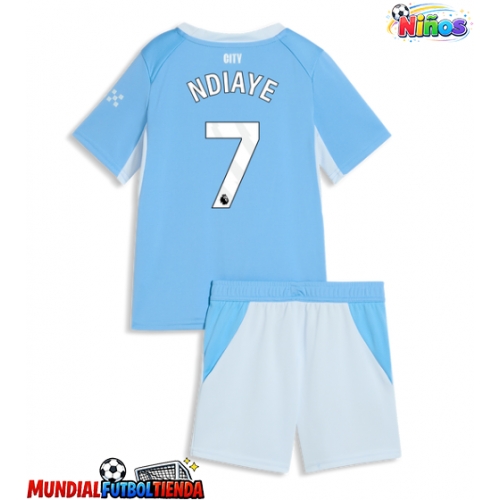 Camiseta Manchester City Iliman Ndiaye #7 Primera Equipación Replica 2026-27 para niños mangas cortas (+ Pantalones cortos)